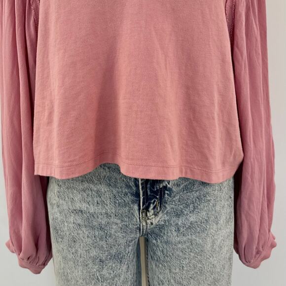 Free People Kathy Tee Top Blouse Cropped Pink Pullover | Fits Large - Picture 5 of 10